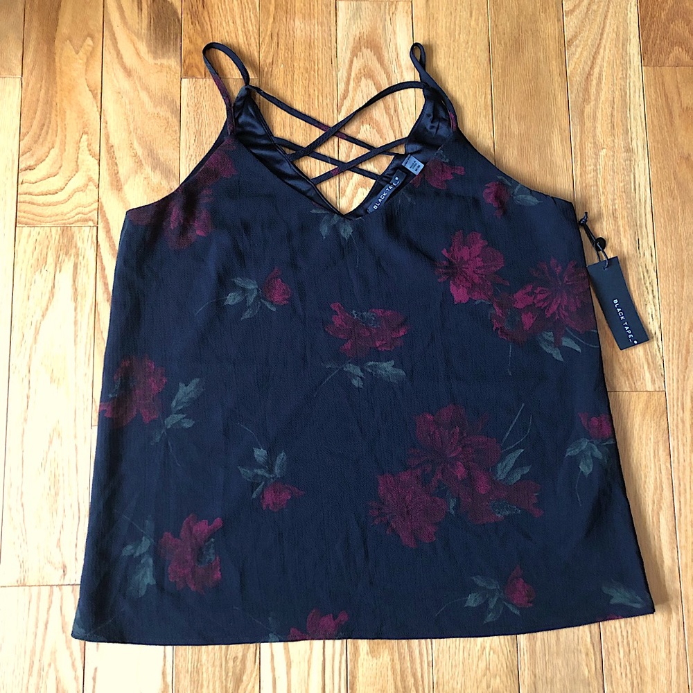 Black Tape by Dex Burgundy Floral Strappy Back Tank Top